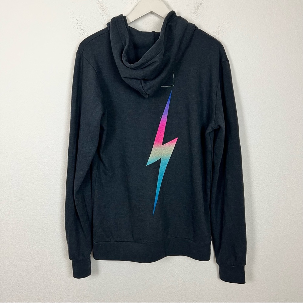 Aviator Nation Black Zip Hoodie with Pink-to-Blue Lightning Bolt - Picture 8 of 8